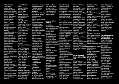 List of Victims from September 11, 2001 Memorial.