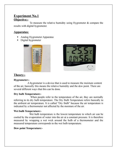 Lab Session 2 - Experiment No. Objective:- To measure the relative humidity using Hygrometer ...