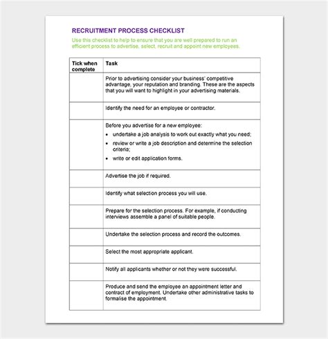 Process Checklist Template