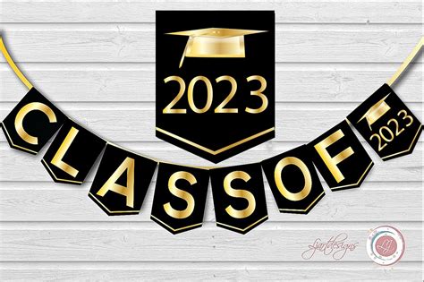 Black and Gold Graduation Banner, Graduate Bunting Flags, Digital ...