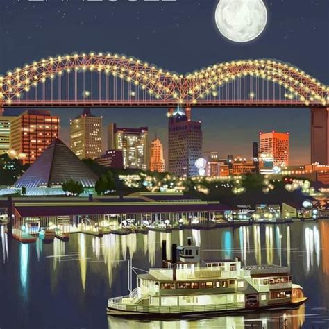 Lantern Press Memphis, Tennessee, Memphis Skyline at Night Print, 24 ...