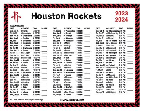 Printable 2023-2024 Houston Rockets Schedule