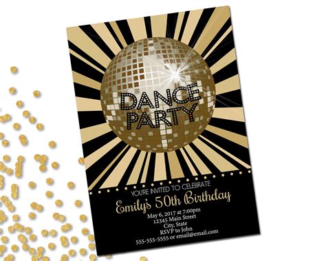 Dance Disco Party Invitation - Birthday Party Invitation - Disco Ball - Gold and Black ...