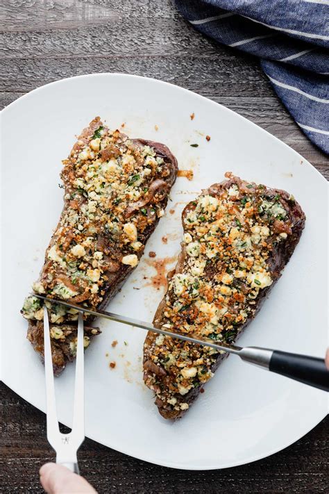 Blue Cheese Crusted Steak with Balsamic Shallots - Striped Spatula