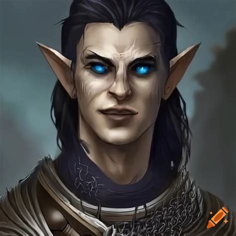 Sinister male half elf warlock in chainmail armor
