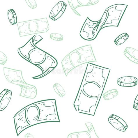 Doodle cash flow. Raining money seamless vector pattern. Falling sketch ...