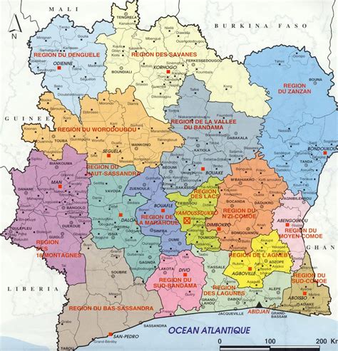 Detailed administrative map of Cote d’Ivoire with all cities | Vidiani ...