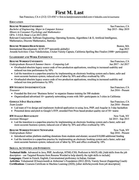 Professional ATS Resume Templates for Experienced Hires and College Students or Grads, for free ...