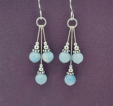 Sterling Silver Aquamarine Dangle Earrings Beaded Gemstone - Etsy