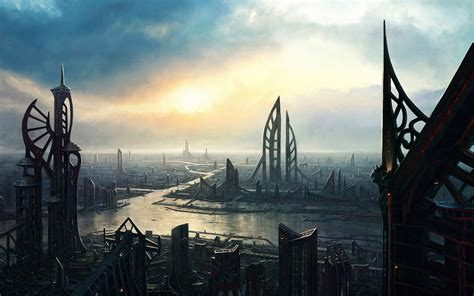 High rise buildings digital wallpaper, fantasy art, futuristic city ...