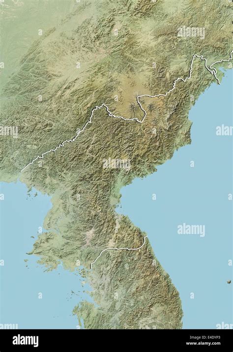 North Korea, Relief Map With Border Stock Photo - Alamy