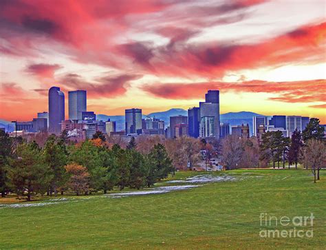 Sunset skyline in the City Denver Colorado Photograph by Sherry Little Fawn Schuessler | Fine ...