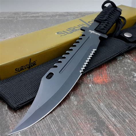 9" FULL TANG BLACK WOOD SURVIVAL HUNTING KNIFE Tactical Fixed Blade ...