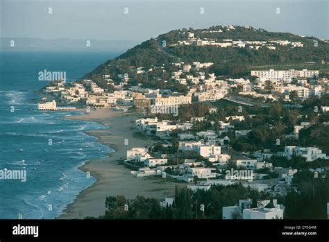 Tunisia - Tunis Governorate (Wilayat Tunis) - La Marsa (Al Marsa), beach and town Stock Photo ...