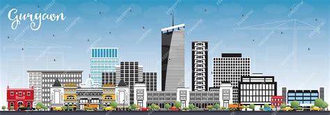 Premium Vector | Gurgaon india city skyline with gray buildings and blue sky. vector ...