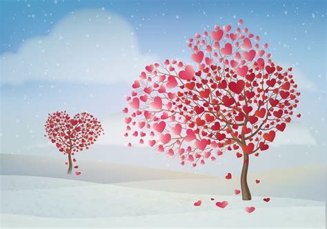 Download Red Heart Artistic Tree HD Wallpaper