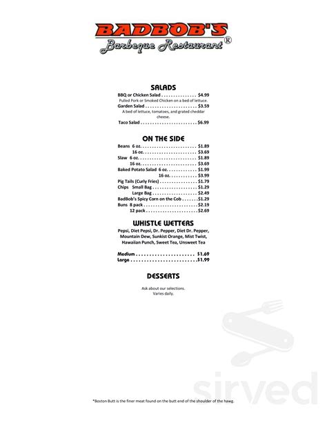 Bad Bob's BBQ & Grill menu in Dyersburg, Tennessee, USA