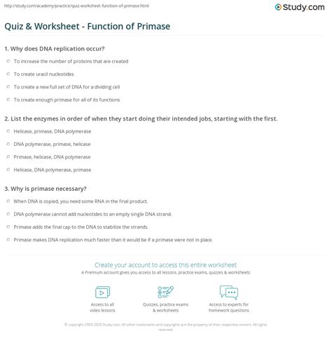 Quiz & Worksheet - Function of Primase | Study.com