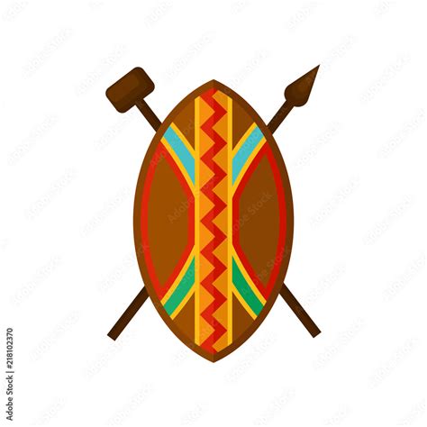 African shield, spear and hammer, authentic symbols of Africa with ethnic ornament vector ...