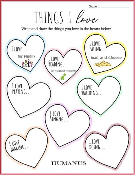 Things I Love - FREE Worksheet | Relationship worksheets, Worksheets for kids, Love articles