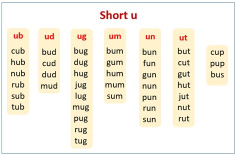 Short U Sound, The short U Song, The -ub,-ud,-ug,-um,-un,-up,-us,-ut ...