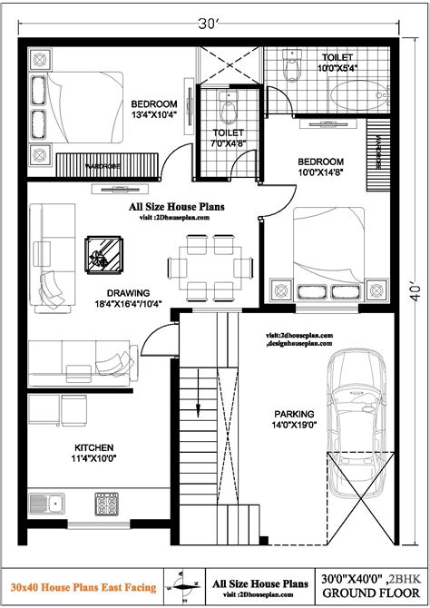 30x40 House Plans East Facing | Best 2bhk House Design