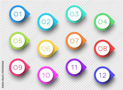 Number Bullet Point Colorful 3d Markers 1 to 12 Vector Stock Vector ...