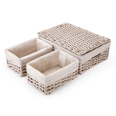 Wicker Storage Baskets with Lid and Handles, SAWAKE Woven Shelf Baskets ...