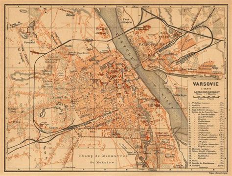 Old map of Warsaw - La carte de Varsovie - Old City plan - Fine reproduction | Warsaw, Map, Old maps