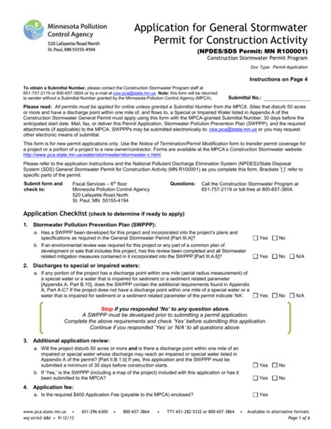 Application for General Stormwater Permit for Construction Activity