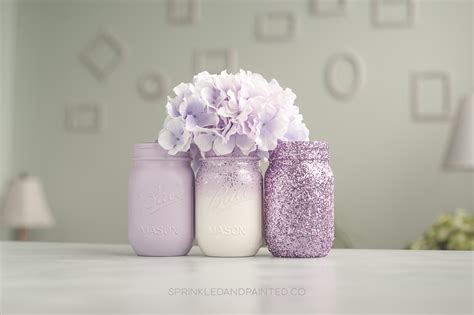 6 Light Purple Mason Jar Trio with Ombre and Glitter - Sprinkled and Painted at KA Styles.co