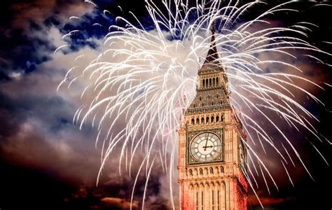 New Year In The City - Big Ben With Fireworks Stock Image - Image of ...