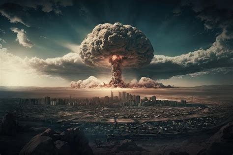 Premium Photo | Fallout cloud from nuclear bomb with view of destroyed ...