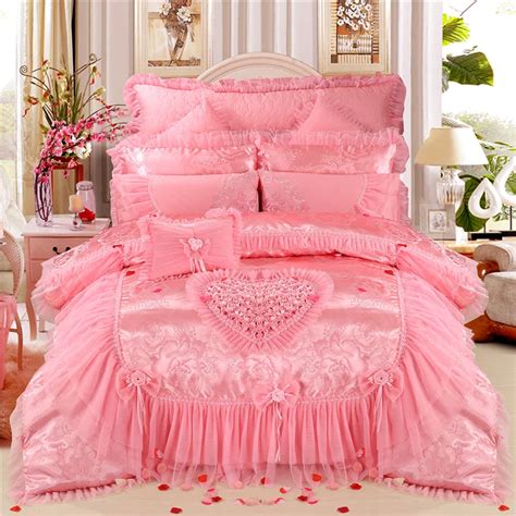 2017 New Silk Cotton satin Luxury Jacquard lace wedding Bedding Set ...