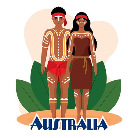 Isolated native couple australian characters with traditional clothes ...