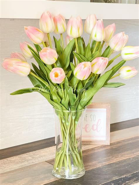 22 Blush Pink Real Touch Tulips Modern Arrangement | Etsy