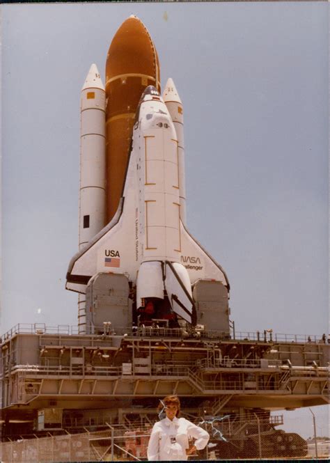 My mother in front of the Challenger shortly after it was built in 1983. She worked at NASA and ...