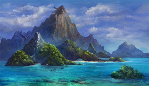 fantasy art, island, artwork, nature, dragon | 1920x1119 Wallpaper - wallhaven.cc