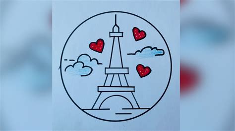 How to draw Eiffel Tower drawing || Easy tower drawing With beautiful heart ♥️|| Step-by-step ...