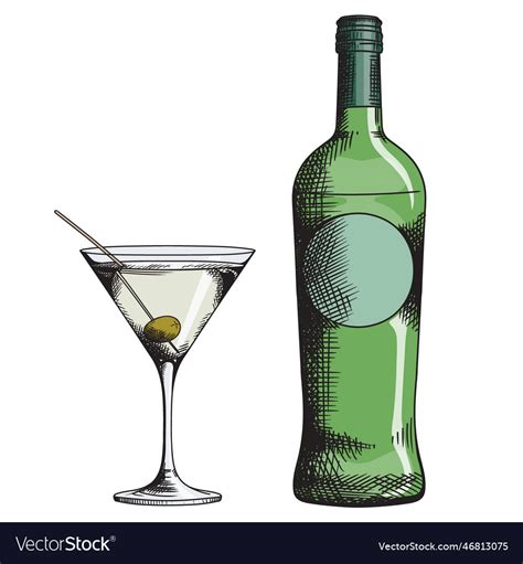 A glass of martini and a bottle Royalty Free Vector Image