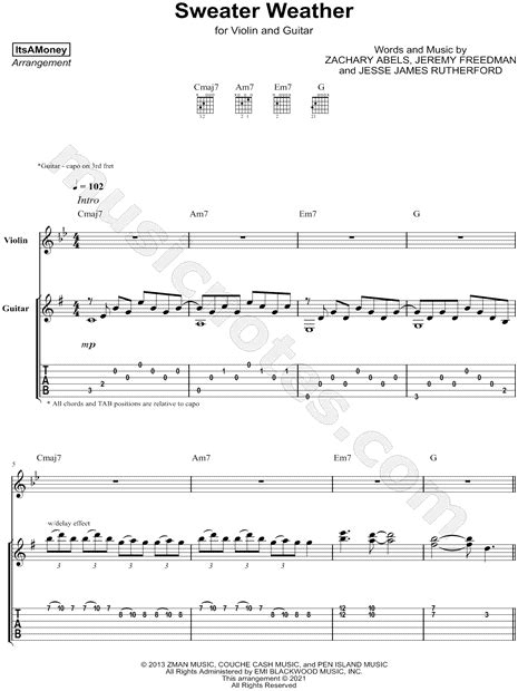 ItsAMoney "Sweater Weather - Violin & Guitar" Guitar Tab in G Minor - Download & Print - SKU ...