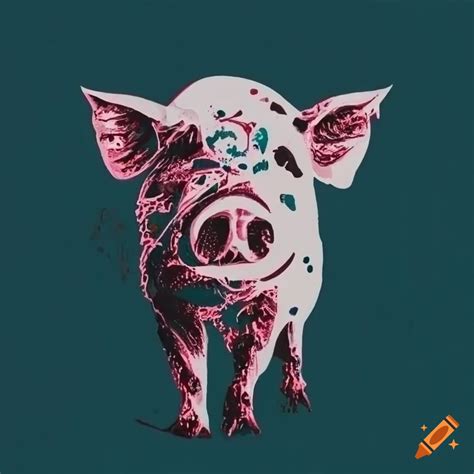 Guerrilla pig in trippy psychedelic monochrome stencil art on Craiyon