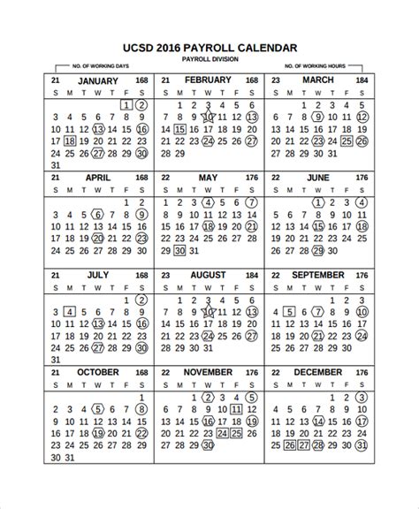 Payroll Calendar Template