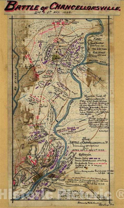 Historic 1863 Map - The Battle of Chancellorsville, Va, Including Operations from April 29th to ...