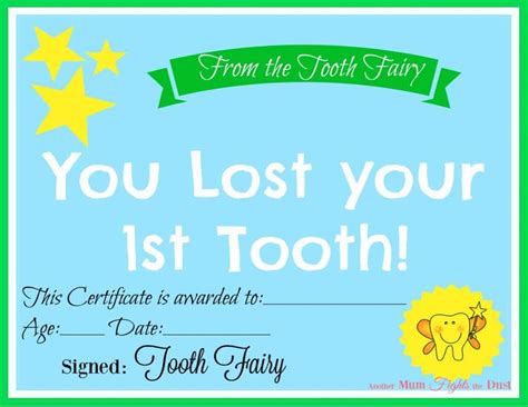 Free Printable Tooth Fairy Certificate ~ Another Mum Fights the Dust ...