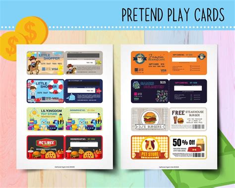 Pretend Play Cards for Kids Fake Credit Cards for Kids Play Money Shopping Pretend Play ...