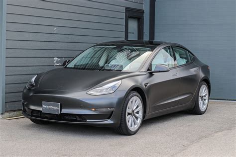 Tesla Model 3 Car Wrap Matte Dark Grey | Vancouver