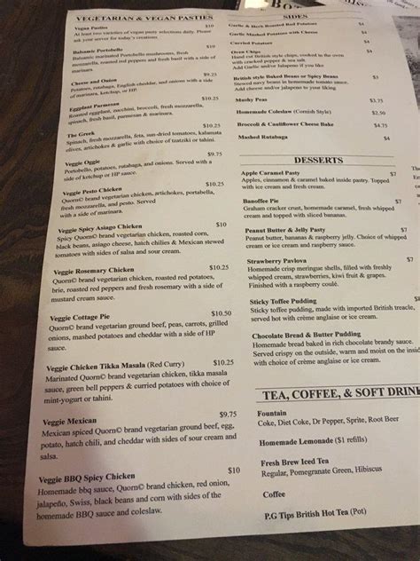 Menu at Cornish Pasty Co pub & bar, Phoenix, 7 W Monroe St