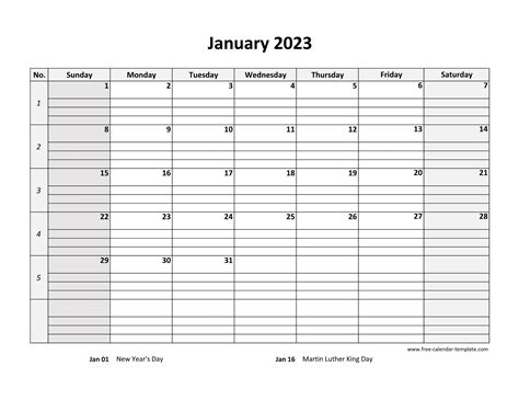 Monthly 2023 Calendar Free Printable with grid lines designed (horizontal) | Free-calendar ...