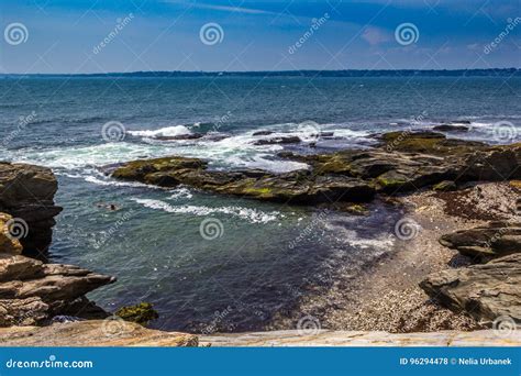 Hidden Beach among Rocky Coast in Jamestown, Rhode Island Stock Photo - Image of scenic, marine ...